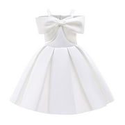 LUOGENLI Dress for Girls Girls Elegant Dress off Shoulder A Line Casual Party Dresses Girls Easter Dresses Size 14-16 Girls Easter Dress Size 14-16 Long White 3-4 Years